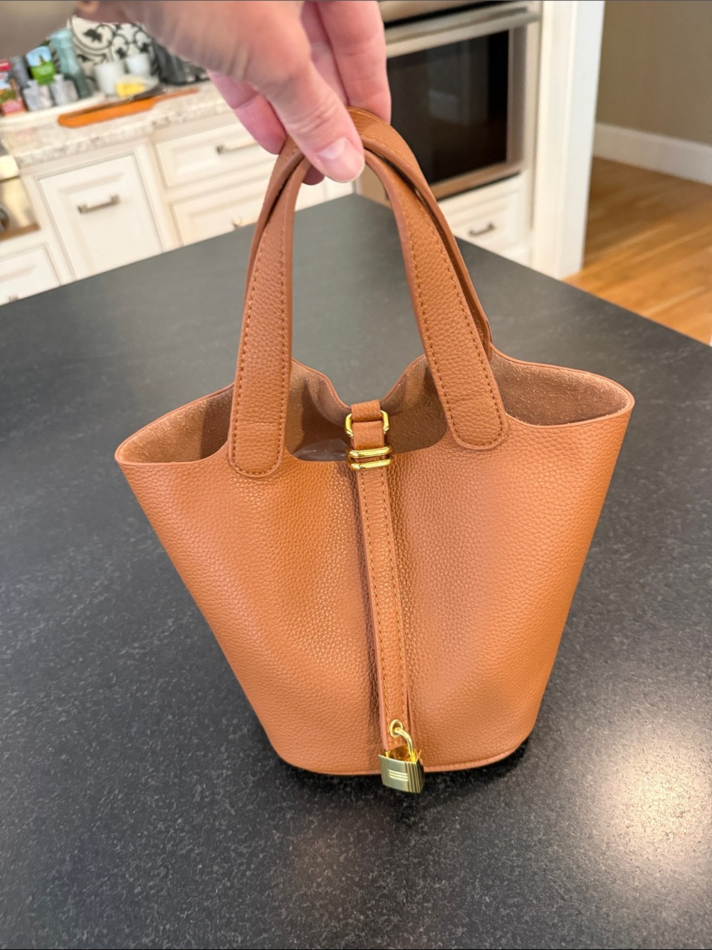Tan Leather Mini Tote Handbag - Women Bags
